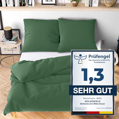 Wolkenfeld Bettwäsche 135x200 Bettwäsche Set Grun - Oeko-Tex Zertifiziert - Bettwäsche-Sets sommerbettwäsche Bettwäsche kühlend - 1x Bettbezug 135 x 200 + 1x Kissenbezug 80x80