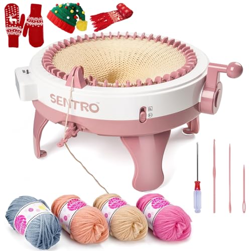 Strickmaschine 48 Nadeln, Knit Loom Machine Smart mit Reihenzähler Stricken, Rotierender Doppelstrick-Webrahmen, Manual Rotating Kit für Erwachsene/Kinder DIY-Strickmützen Schals Handschuhe