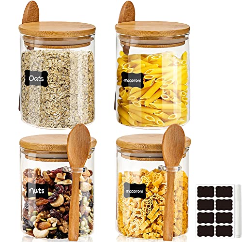 Vorratsgläser mit Deckel und Löffel, 4er Set 540ml Overnight Oats Gläser, Vorratsdosen, Glasbehälter, Meal Prep Glas, Joghurtgläser für Küche Lebensmittelaufbewahrung