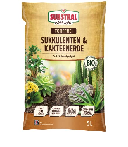 Substral Naturen Sukkulente & Kaktus Erde Bio & torffrei, für Sukkulenten, Kakteen und Bonsai, 3 Monate vorgedüngt, 5 L, Grün