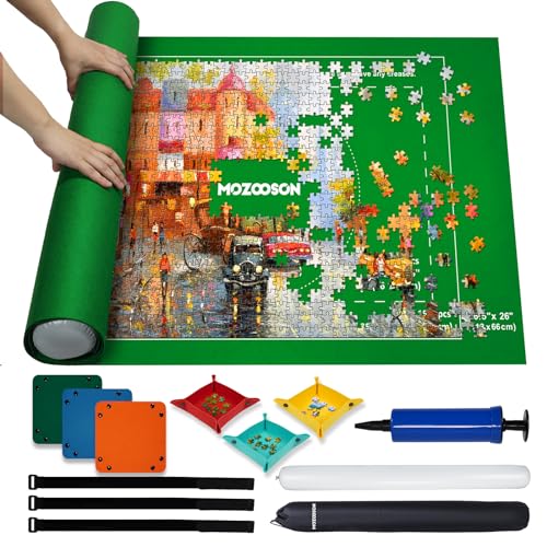 MOZOOSON Puzzlematte Puzzle Roll Storage Mat für 500 1000 1500 Puzzle, Puzzle Pad Rollmatte Puzzle Aufbewahrung von Puzzles, Tragbare Puzzle Rollenmatte mit Puzzle-Sortierschale