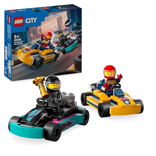 LEGO City Go-Karts mit Rennfahrern, Set mit 2 Rennfahrer-Minifiguren und Rennautos, Auto-Spielzeug ab 5 Jahren für Jungs und Mädchen, lustiges Geschenk für Kinder 60400