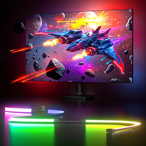 Lumtang 27 Zoll PC Monitor Hintergrundbeleuchtung,RGBIC LED-Lichtstreifen synchron mit Bildschirmfarbe und Musik für Spiele, Filme usw., einfach zu verwenden ohne Kamera, Softwaresteuerung