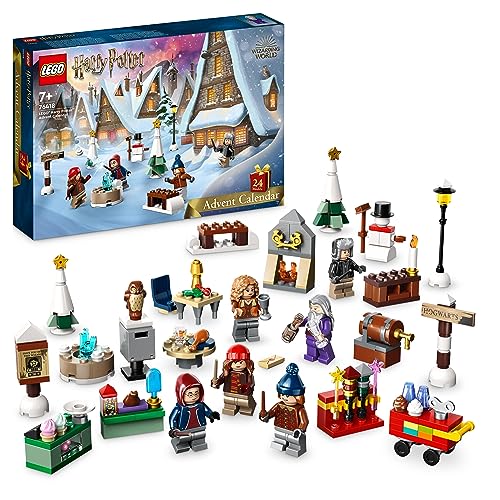 LEGO 76418 Harry Potter Adventskalender 2023, Weihnachtskalender mit 24 Geschenken inkl. 18 Hogsmeade Mini-Modelle und 6 Minifiguren wie Hermine Granger und Draco Malfoy, Spielzeug zu Weihnachten