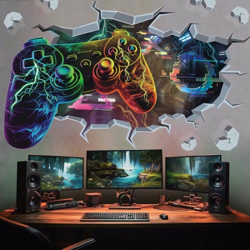 TOARTI 3D Wandtattoo Gamer Gaming Wandtattoo Kinderzimmer WandaufkleberJunge Teenager Gaming Controller Wandbilder Bunte Gamer Poster für Schlafzimmer Videospiel Wandstikcer für Jugendzimmer Deko