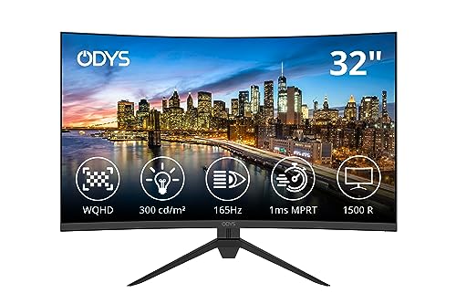 ODYS XP32 80,01cm (31,5') WQHD Curved Monitor (2560x1440 Pixel, 300 Lumen, 165Hz, 1ms Reaktionszeit, AMD FreeSync, NVIDIA G-Sync kompatibel, Blaulicht Reduktion, HDMI 2.0, Display Port, 3,5mm) Schwarz