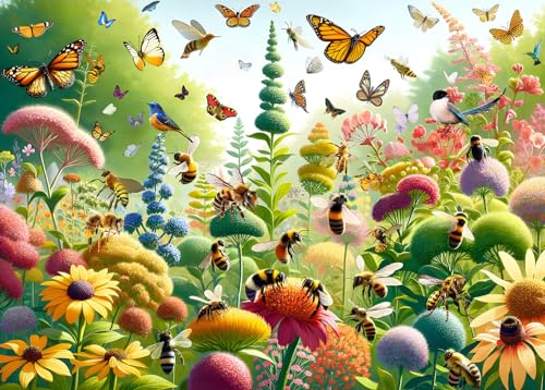 Puzzle 1000 Teile für Erwachsene, Puzzle farbenfrohes Legespiel-Schmetterlinge und Bienen- Geschenke