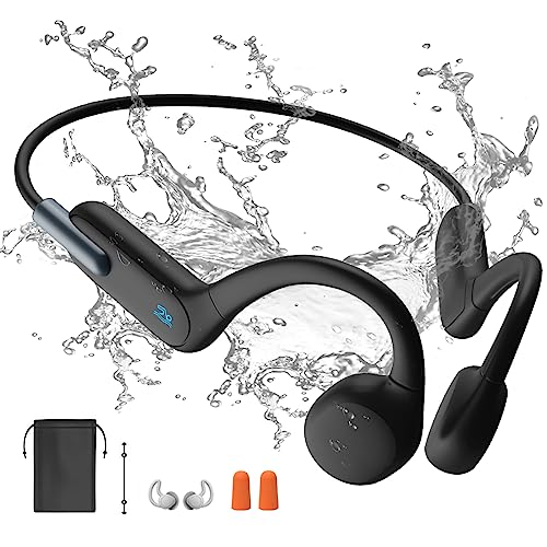 Knochenschall Kopfhörer Bluetooth, Schwimmen Kopfhörer mit MP3 Player, IP68 Wasserdicht, 32GB Speicher, Bluetooth 5.3, Unterwasser Kopfhörer Schwimmen für Wakeboarden, Surfen, und Schnorcheln