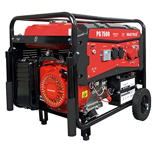 Matrix Notstromaggregat PG 7500 Benzin Stromerzeuger Stromaggregat Stromgenerator 3 Phasen 400V 230V AVR | 7500W | E-Start | 1x400V 2x230V | 458cm³ | 16PS | zusätzlicher Seilzugstart | inkl. Batterie