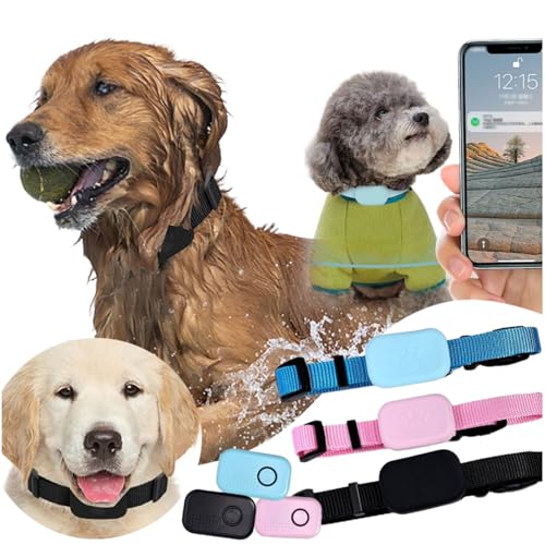 Bluetooth Haustier Locator für Hunde & Katzen – GPS Ortung mit verstellbarem Halsband, wasserdicht, Multi-Personen-Betreuung, Lange Batterielaufzeit, Kompatibel mit iOS und Android (Blau)