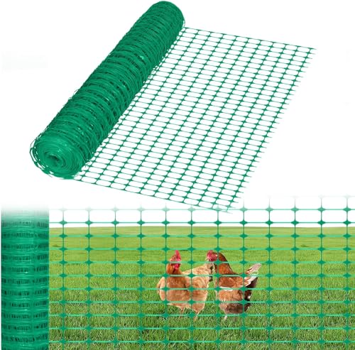 HENGMEI 2x50m Absperrzaun Bauzaun Begrenzungszaun, Nutztierzäune 100 cm hoch Schutznetz aus Kunststoff Geschnitten Werden Mobiler Zaun Hühnerzaun Geflügelzaun für Geflügelgehege Warnnetz, Grün