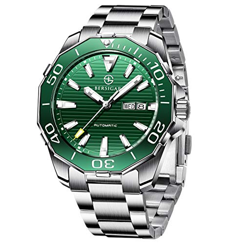 BERSIGAR Edelstahl Automatikwerk mit vollem Funktionsumfang wasserdicht und beständig lässig Armband aus Edelstahl Herrenuhr mit Datum