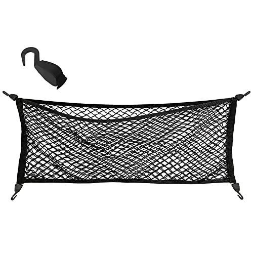 VEHIRIE Kofferraumnetz Gepäcknetz SUV Kofferraum Netz Gepäck Organizer Hinten 40 x 110 cm im Taschenstil mit ABS Haken Hochelastisch Kfz Gepäcknetz für LKW, SUV, usw