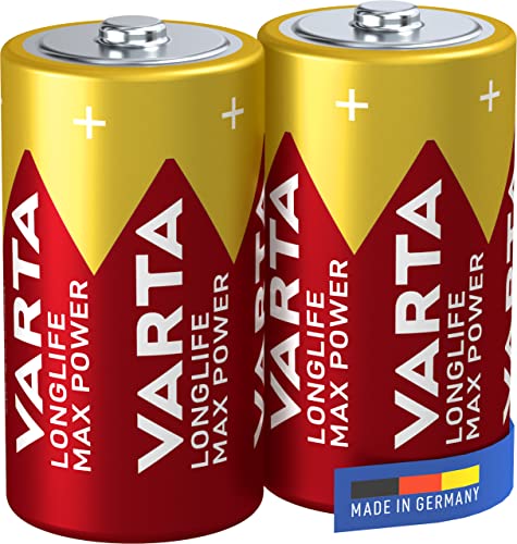 VARTA Batterien C Baby, 2 Stück, Longlife Max Power, Alkaline, 1,5V, ideal für Digitalkamera, Controller, Blutdruckmessgerät, Made in Germany