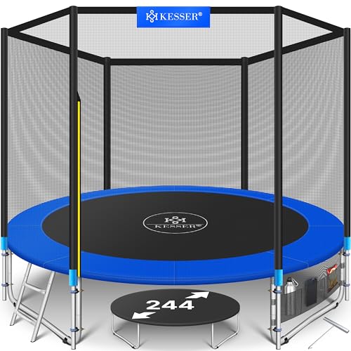 KESSER® Trampolin Outdoor Ø 244/305/366/427 cm Komplettset mit Sicherheitsnetz, Leiter, Randabdeckung & Seitentasche und Montagezubehör | Kindertrampolin Gartentrampolin Belastbarkeit 150 kg
