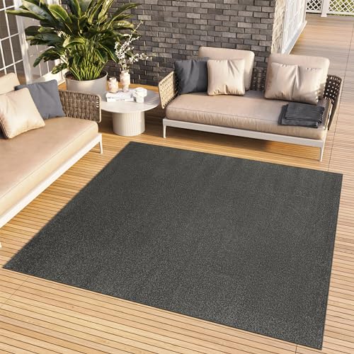 TAPISO Mono Quadrat Teppich Kurzflor Indoor Outdoor UV-beständig Dunkelgrau Einfarbig Wohnzimmer Schlafzimmer Kinderzimmer Modern ÖKO-TEX 250 x 250 cm