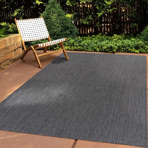 In & Outdoor Teppich Wetterfest Wohnzimmer Balkon Küchenteppich Terrassenteppich Flachgewebe Sisaloptik Meliert Einfarbig anthrazit 067x180 cm