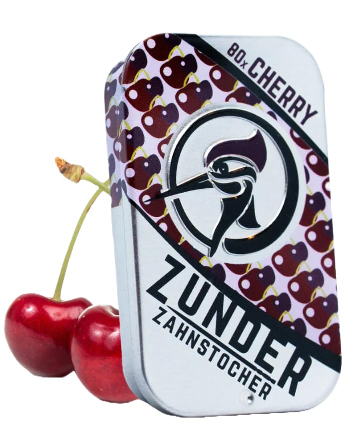 ZUNDER Zahnstocher | Zahnstocher mit Geschmack | 80 stück in Stylischer Dose | Perfekt geeignet zur Zahnreinigung, oder Abgewöhnen unliebsamer Angewohnheiten | Geschmacksintensiv (Kirsche)