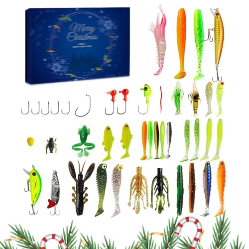 Adventskalender Fischer 2024, Adventskalender, Angeln, 24 Köder, Adventskalender, Angeln, Countdown, festlich, Set aus Material