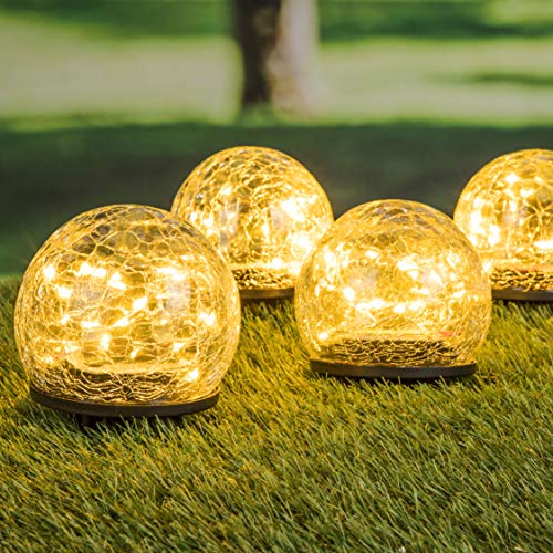 Spetebo LED Solar Kugel Leuchten im 4er Set - Bruch Glas Optik - Garten Deko Lampen Gehweg Solarlampe Solarleuchte gebrochenes Glas