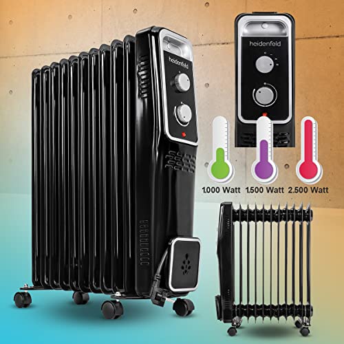 Heidenfeld Ölradiator ÖR100 | 𝟑 𝐉𝐀𝐇𝐑𝐄 𝐆𝐀𝐑𝐀𝐍𝐓𝐈𝐄 - 2500 Watt - Timerfunktion - Energiesparend - Öl Radiator - Mobile Elektroheizung - Überhitzungsschutz - Abschaltautomatik (Schwarz)