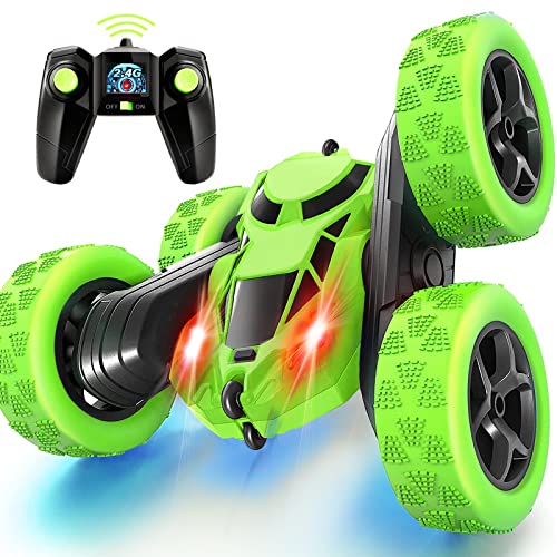 Ferngesteuertes Auto, 90 Min Spielzeit, 2.4Ghz Doppelseitig 360° drehbare RC Stunt Crawler mit Scheinwerfern, 4WD Off Road Drift RC Auto Spielzeug Geschenke für Jungen 6-12 Grün