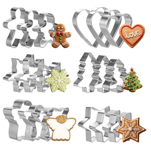 18 Stücke Weihnachten Ausstechformen Set,Mini Weihnachten Keksausstecher,Edelstahl Weihnachtsbaum, Lebkuchenmann,Schneeflocke,Stern Plätzchenausstecher,Ausstecher Weihnachten zum Backen