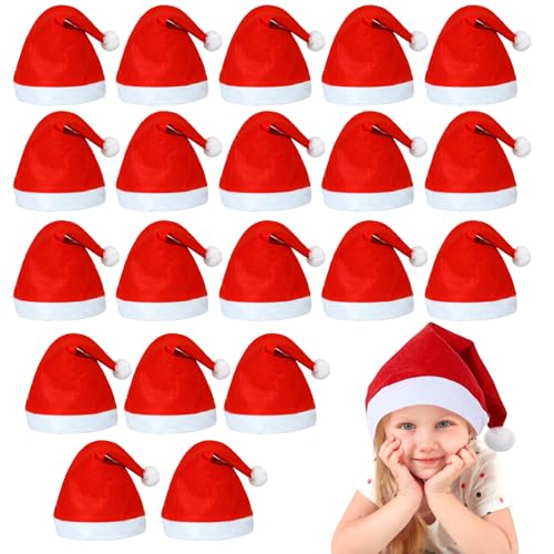 Qintor 20 Stück Weihnachtsmützen,Nikolausmütze Weihnachtsmann Mütze,Santa Claus Cap,Roter Weihnachtsfeierhut für Kinder und Erwachsene,Große Menge Nikolausmütze Set