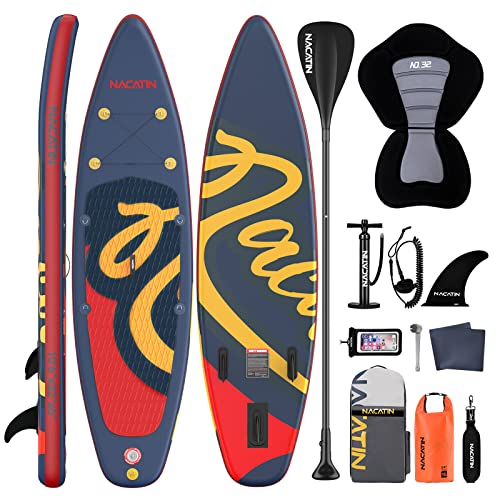 NACATIN Aufblasbares SUP Board, Stand Up Paddle Board 10.6' mit komplettem Zubehör & Verstellbarer Paddel-Reiserucksack, Pumpe, 10 L Wasserdichter Rucksack, Leine (Navy blau)