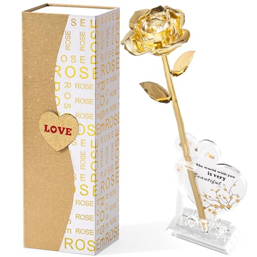 Mikasol Gold Dipped Real 24K Gold Rose, Infinity Flower Decor Hand Getaucht in 24K Romantische Rose Geschenke für Frauen In Ihrer Frau Freundin Geburtstag Geburtstag Valentines Muttertag Weihnachten
