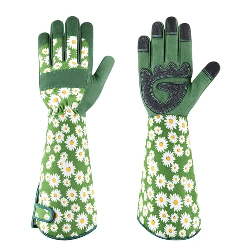 PHALANX Gartenhandschuhe für Damen Atmungsaktive Dornenfest Rosen Handschuhe Langer Unterarmschutz Leicht Gartenarbeiten Handschuhe Verdickte Handflächen Arbeitshandschuhe Beste Gartengeschenke-Grün M