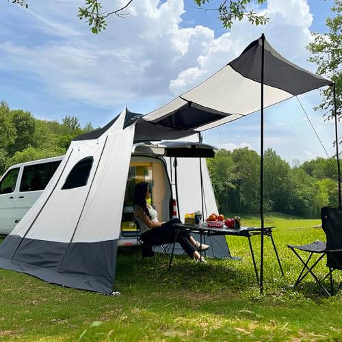 Heckzelt Auto 200x200x205cm, Autozelt für VW T5 T6， Heckklappenzelt für 2-3 Personen, Heckzelt ist Wasserdicht bis 3000 mm, SPF 35+, Auto Vorzelt für VW T5 T6, Car Tent, T5 T6 Camping Zubehör.