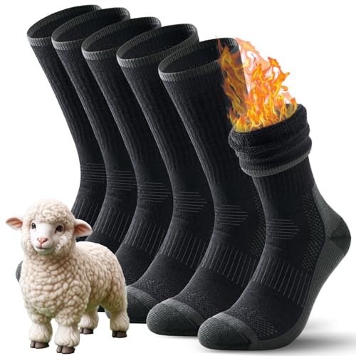 TANSTC Merino Socken Herren 43-46 Wollsocken Thermosocken Damen Thermo Wandersocken Wintersocken Warme Dicke Herrensocken Kuschelsocken Hohe Elastizität Tennissocken Arbeitssocken, 3 Paar Schwarz L