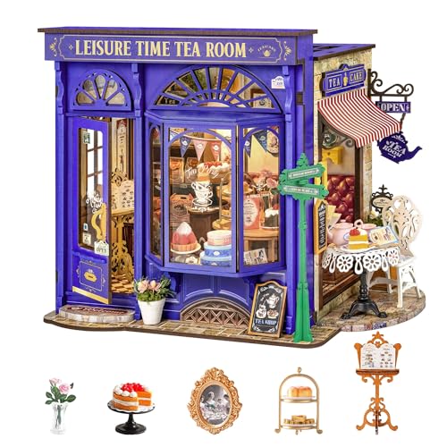 Rolife Puppenhaus Freizeit Teezimmer DIY Miniatur Haus Kit Mit Lichtern Puppenhaus Kits Freizeit Teezimmer Öffnungsstruktur Weihnachts Geburtstagsgeschenk