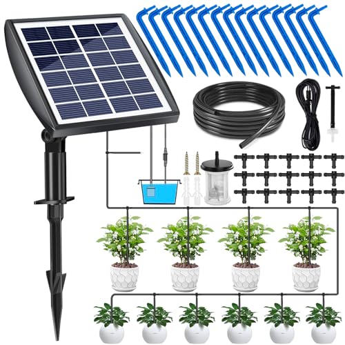 Solar Bewässerungssystem, 15M Automatische Gartenbewässerungssystem, Solarbetriebenes Tropfbewässerungsset mit Wassersensor für Garten, Balkon Pflanzen, Kübelpflanzen im Freien