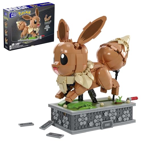 MEGA Pokémon Actionfigur-Bauset, bewegliches Evoli mit 1381 Teilen, zum Laufen an der Kurbel drehen, Spielzeug für Sammler zum Zusammenbauen und Präsentieren, HTH71