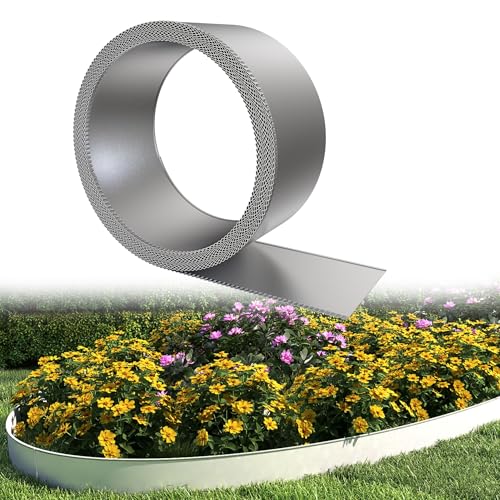 YRHome Rasenkantenband Verzinkter Stahl Raseneinfassung Beeteinfassung Mähkante mit Anti-Schnitt-Kante & Verzahnter Bodenhalterung Wetterfest & Rostschutz für Garten Höhe 15 cm – Länge 15 m
