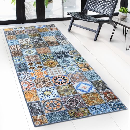 Floordirekt Teppichläufer mit Muster - maßgefertigter Feinschlingen Teppich Läufer für Küche, Flur & Wohnraum - Ornament Vintage Orient Gitter (80 x 200 cm, Bonita)