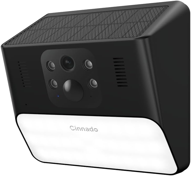 Cinnado Überwachungskamera Aussen Akku Solar - 2K Kabellose WLAN Kamera Überwachung Außen, Aussenleuchte mit Kamera, Outdoor Camera mit PIR Bewegungsmelder, Farbe Nachtsicht,IP65,kompatibel mit Alexa