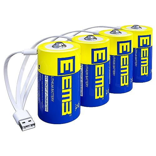 EEMB D Batterien 1.5V Wiederaufladbare D Batterien 5550mWh Wiederaufladbare Lithium D-Zellen Batterien USB Typ C Ladekabel LR20 Ersatzbatterie für Taschenlampe - 4er Pack