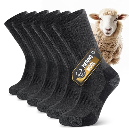 TIBISI Merino Wandersocken Herren Damen,Atmungsaktiv gepolstert antiblasen geruchshemmende,Outdoor Socken Trekkingsocken Sneakersocken für Unisex, Herren, Damen Kinder- 3 Paar