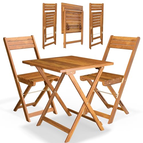 Casaria® Balkonmöbel Set 2 Personen Wetterfest Holz Vormontiert Klappbar 160kg Belastbarkeit Balkon Garten Terrassenmöbel Gartenmöbel 3-TLG Akazie