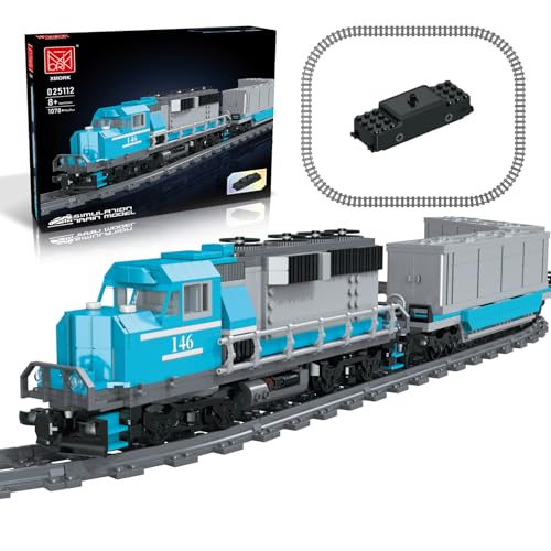 Güterzug Bausatz Eisenbahn Baustein Zug, Lokomotive und Wagen, Modellbau-Spielzeug Geschenk für Kinder ab 8 Jahren/Erwachsene (1078 Teile, mit 32 Schienen und wiederaufladbarem Motor)