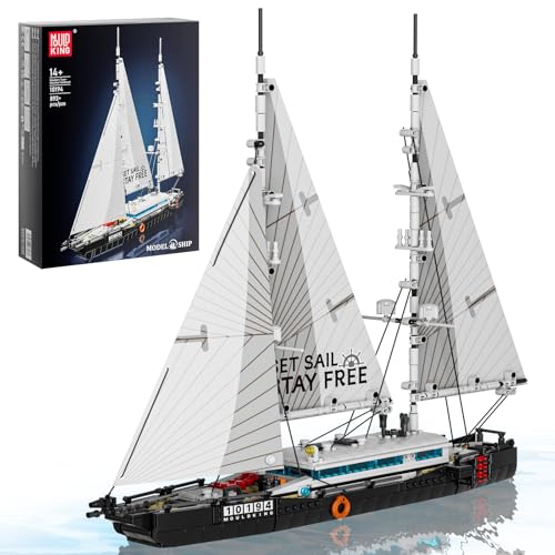 Mould King 10194 Klemmbausteine Schiff Bausteine Segelschiff mit Stoffsegeln Groß Ketch Schiff Spielzeug Modell Segelboot Modellbausatz Kompatibel mit Andere Marken(893 Teile)