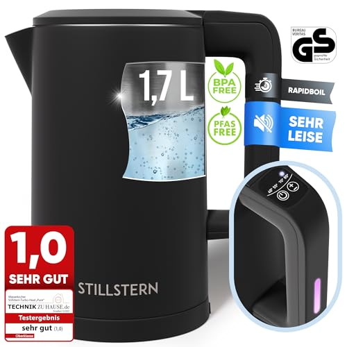 Stillstern Wasserkocher mit Temperatureinstellung [1,7L | 40-55-70-85-100°C], 12 Std. Warmhalten, Präzisionsausguss aus Edelstahl, Anti-Fingerprint, Schnelles Aufheizen [2200W], Leise, Stabiler Halt