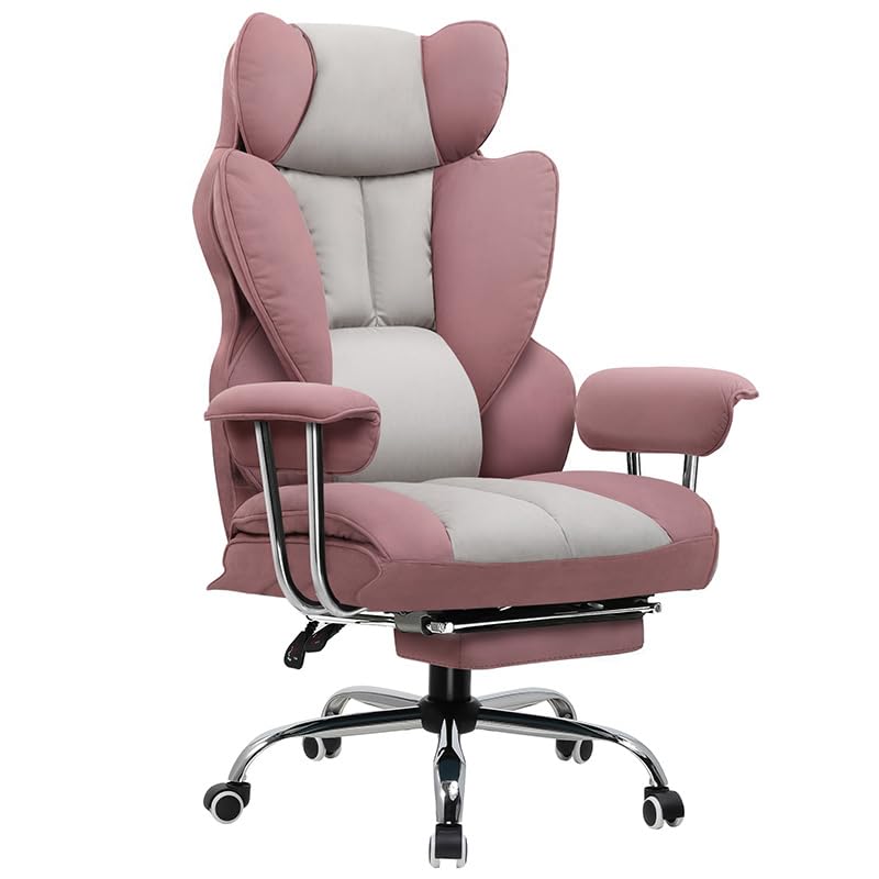 GTPLAYER Gaming Stuhl, Gamer Stuhl, Ergonomischer Bürostuhl mit Fußstütze, Stoffoberfläche, Federsitzkissen, Gaming Chair Gepolstert, Gaming Sessel 150kg Belastbarkeit Rosa