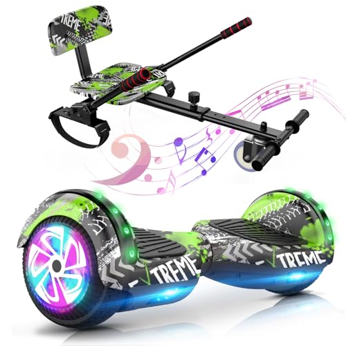 SISIGAD Hoverboard, Scooter Sitzbefestigung Combo mit Bluetooth Corlorful LED Lights, einstellbare Rahmenlänge für Kinder