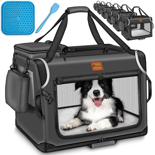 TRESKO® Hundebox faltbar inkl. Leckmatte, Spatel & Reflektoren XXXL 102x69x69cm | Transportbox für Hunde und Katzen | Hundetransportbox Auto für kleine & große Hunde | Hundetasche robust Anthrazit