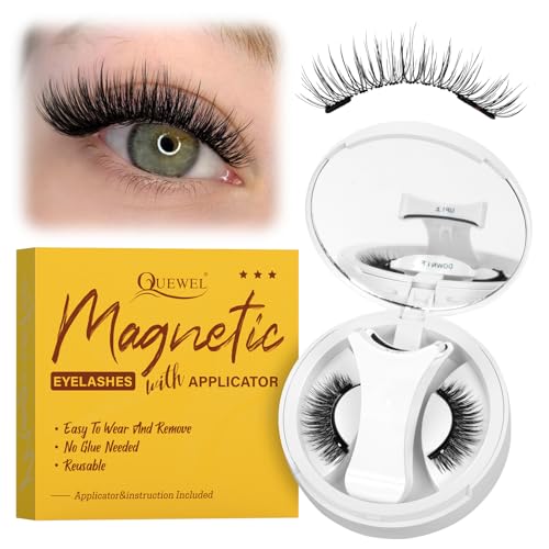 QUEWEL magnetische-Wimpern natürlicher Look, tragbare Magnet-Wimpern mit Applikator, verbesserte Wimpern-Magnetisch angenehmer und passender zu tragen, einfach anzubringen und zu entfernen (NZ-A)