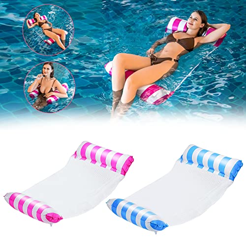 DOBIGER 2 Stück Aufblasbare Wasserhängematte, 4 in1 Aufblasbare Hängematte Pool, Lounge Luftmatratze Pool, Schwimmbett Pool mit Netz, Loungesessel Pool für Erwachsene und Kinder, Blau, Rosa